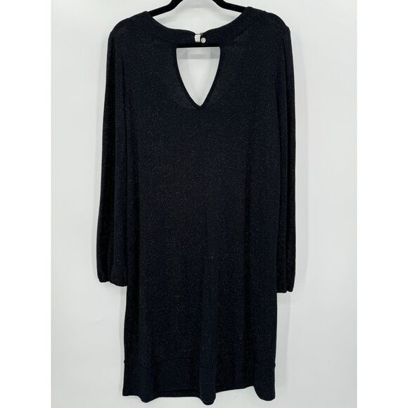 TORRID Black Gold Speckled Mini Studio Knit Ruched Long Sleeve Shift Dress Sz 2 - Picture 4 of 7